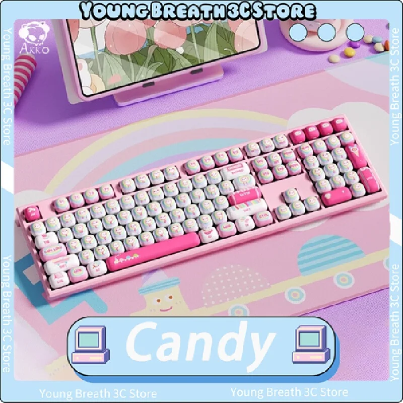 AKKO Rainbow Marshmallows Mechanical Keyboard Tri Mode Wireless Keyboards Customized RGB Hot Swap Keyboard PC Accessories Gifts