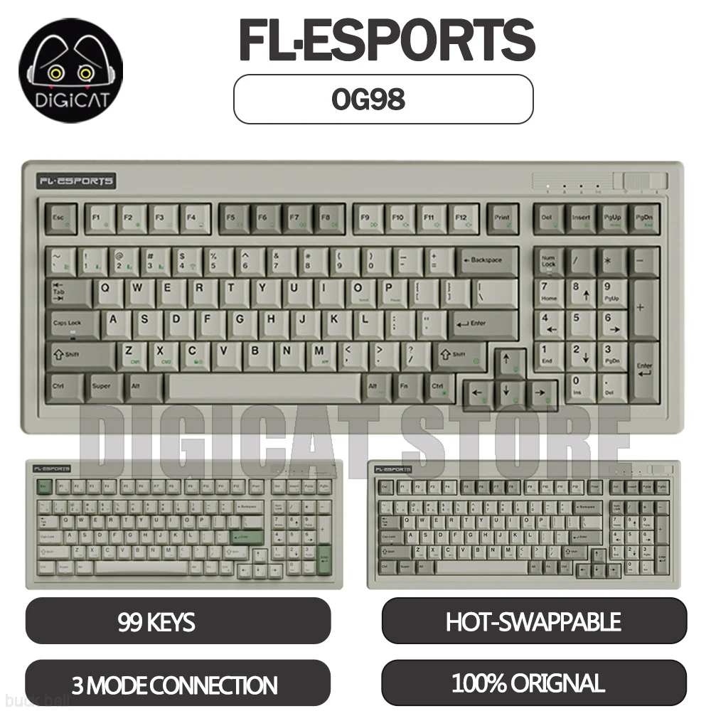 

FL ESPORTS OG98 Mechanical Gamer Keyboard 99keys 3mode 2.4G/USB/Bluetooth Wireless Retro Cherry Switch Hot-Swap Office Keyboard