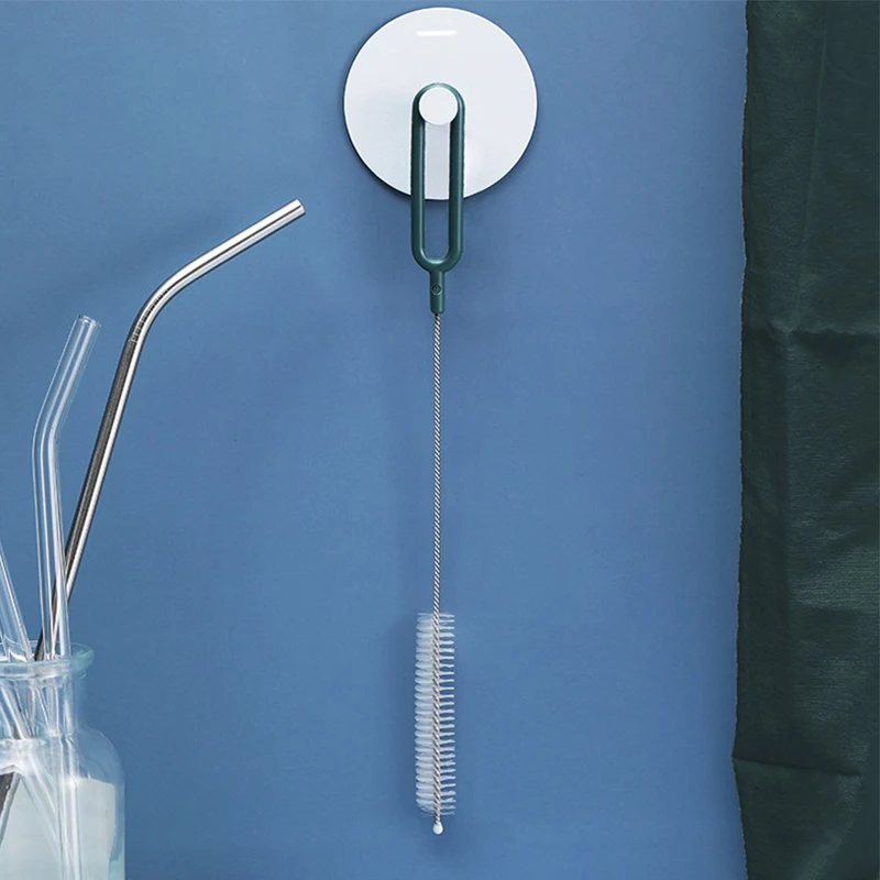 304 Stainless Steel Handle Nylon Hair Straw Cleaning Brush Reusable Bendable Straw Brush Simple Soft Bristle Bottle Cleaner
