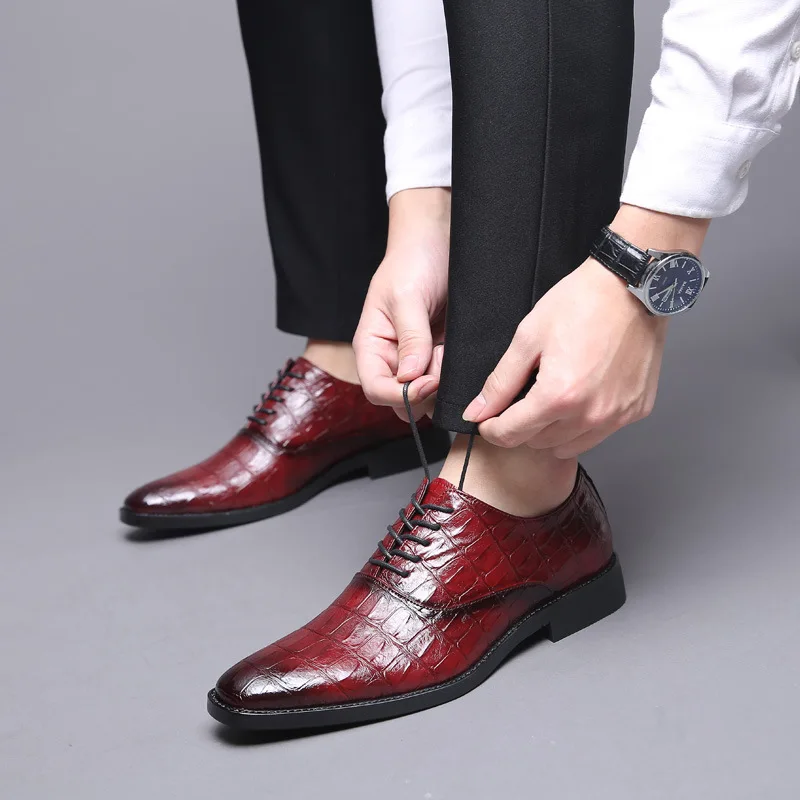 Men Crocodile Grain Leather Shoes Dress Business Office Shoe Mens Wedding Party Derby Shoes Men\'s Square Toe Flats Sizes 38-48