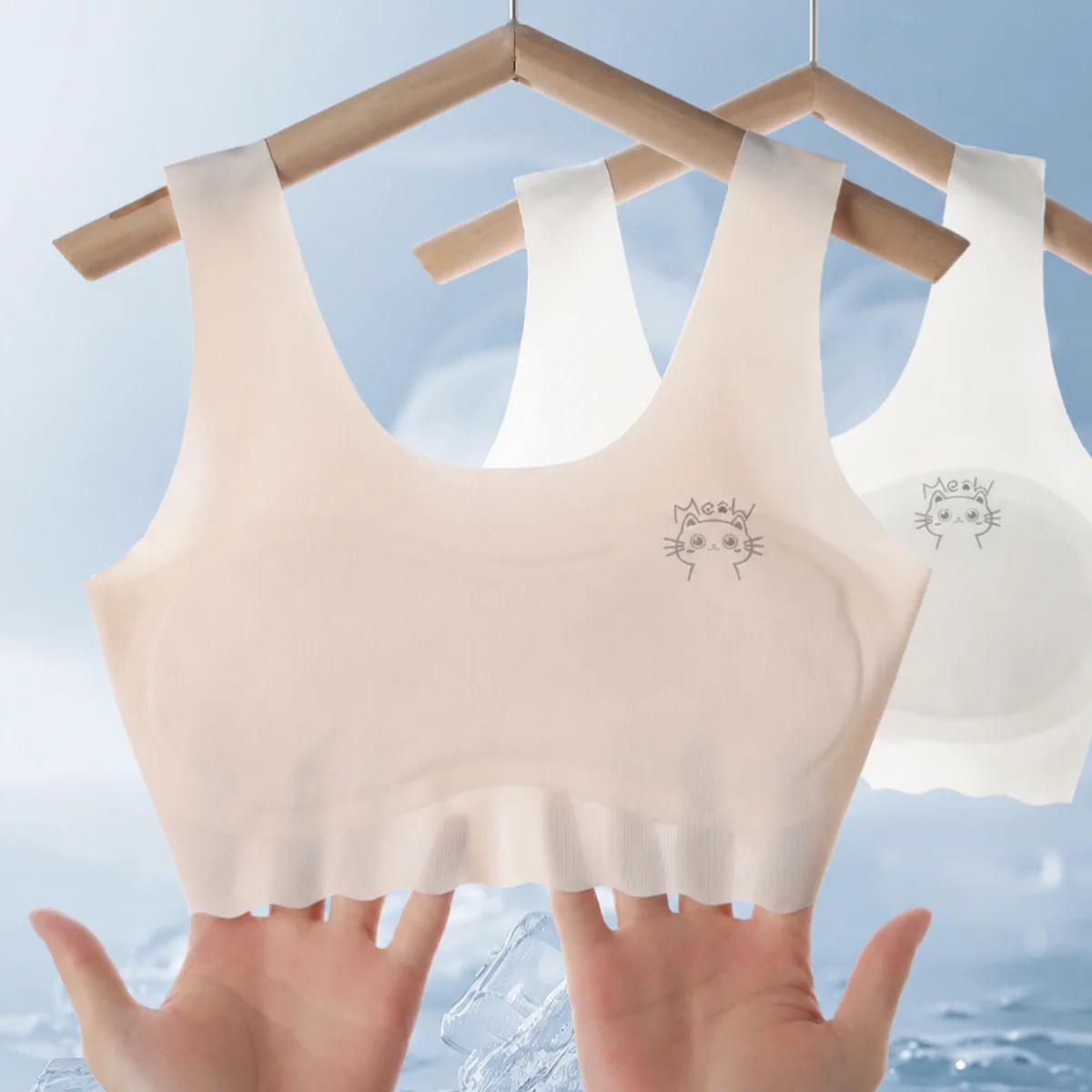 1pcs Children Innerwear Girl Bras No-Removable Sponge Cup Puberty Ice Silk Student Training Vest Breathable Teenage Brassieres