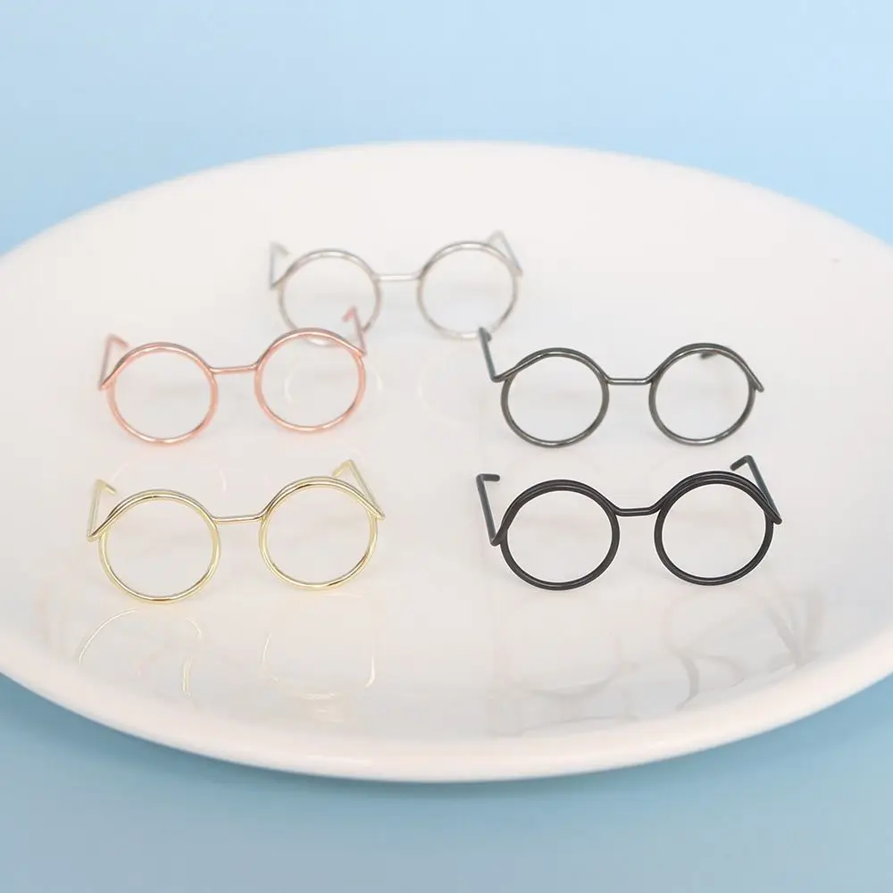 5PCS Black Frame Miniature Doll Eyewear Metal Round Frame Metal Round Doll Glasses Miniature Toys Decoration Doll Mini Glasses