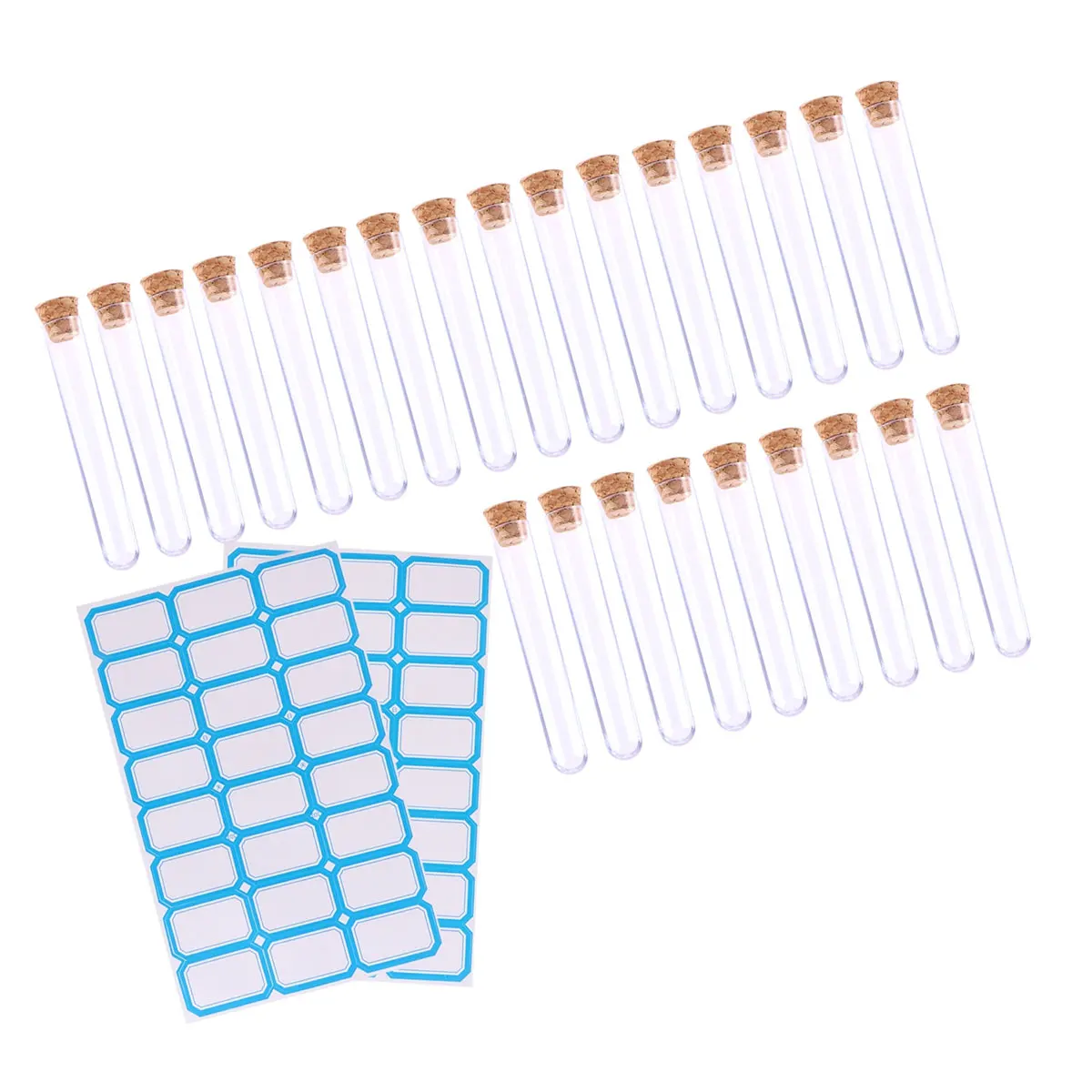 

50pcs 1.2x7.5cm Plastic Clear Test Tubes with Cork Stoppers and Brush for Scientific Experiments Powder Liquid Storage (50pcs wi
