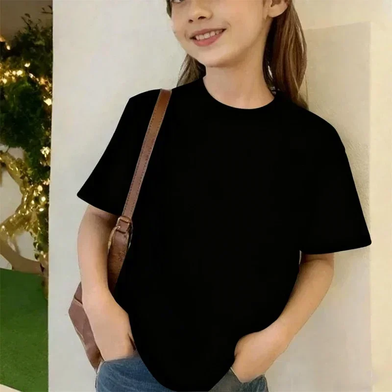 Teenager Kids Blank T-shirt Casual Fashion Boys Girls Summer Short Sleeve Tops O-Neck Simple Children Clothing Tees Unisex
