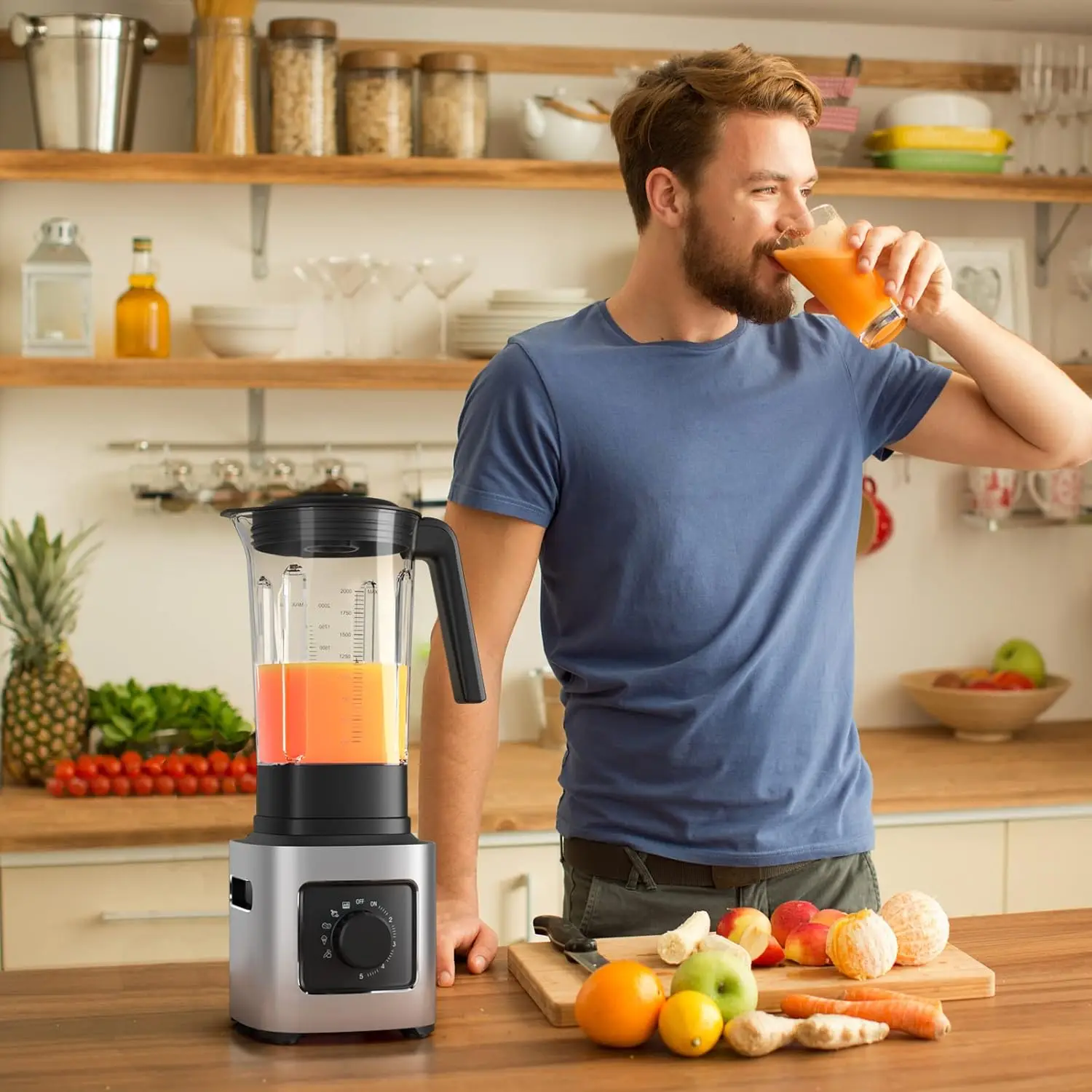 خلاط احترافي، صانع عصائر شديد التحمل مع محرك 1500 وات، برطمان تريتان 68 أونصة، 6 شفرات من الفولاذ المقاوم للصدأ، تحكم في السرعة بـ 5 مستويات #3