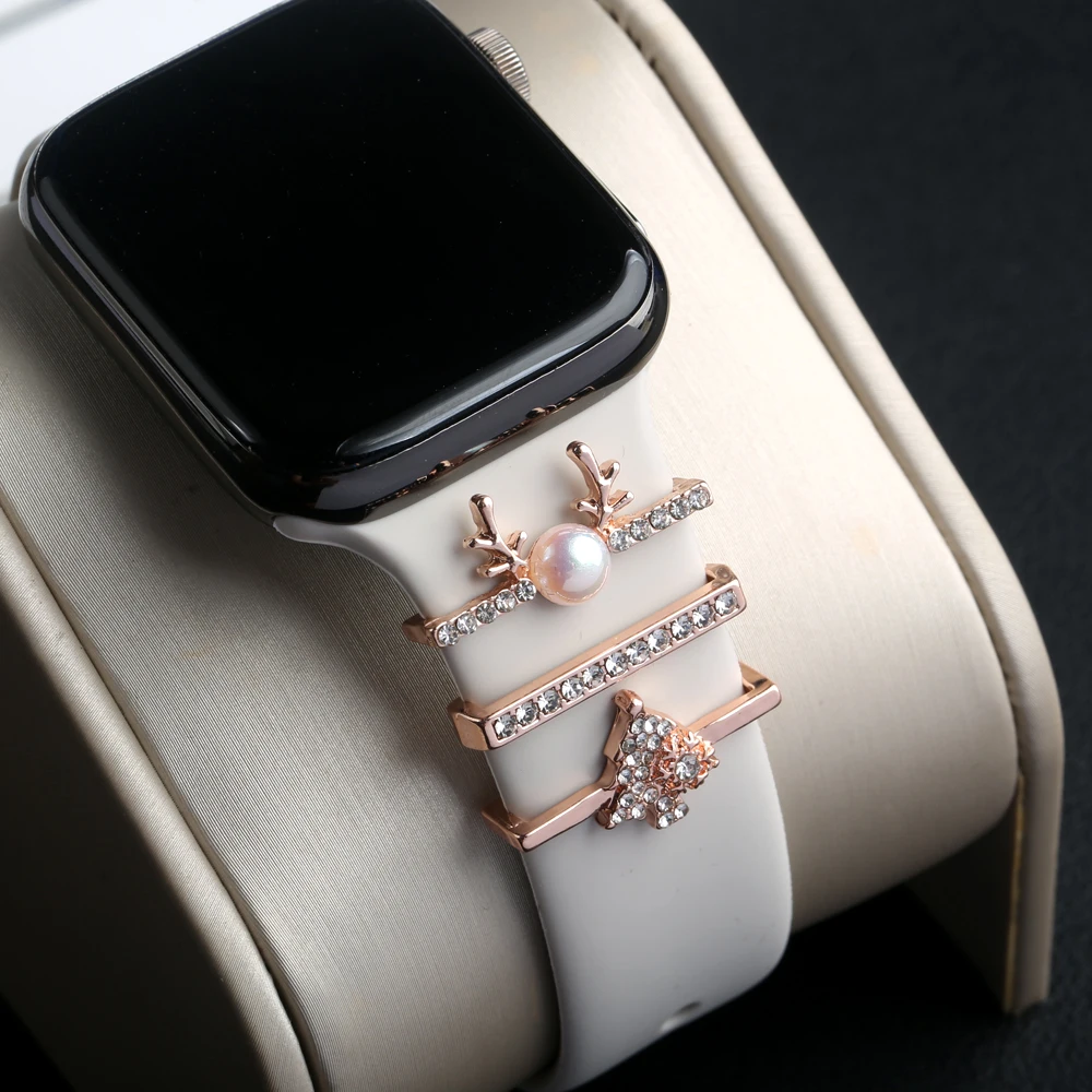 Metal Charms Decorative Ring For Apple Watch Band Shinny Diamond Ornament For iwatch Bracelet  Smart Watch Silicone Strap Charms