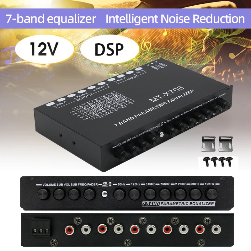 Professional 7 Band Car Equalizer Multifunctional Car Audio EQ Tuning Crossover Amplifier Parametric Equalizer Audio Equalizer