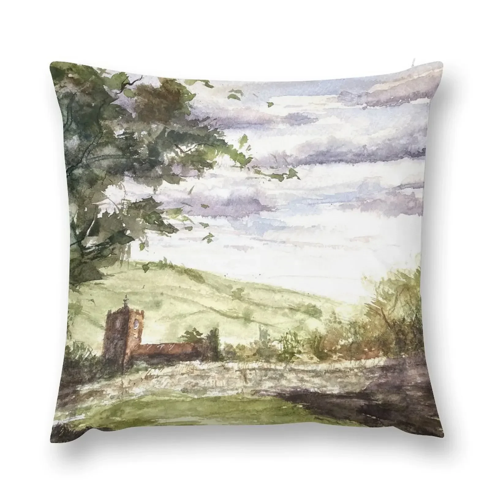 

Countryside Church - Yorkshire Landscape - Original Watercolour Artwork Throw Pillow Cushions pillow