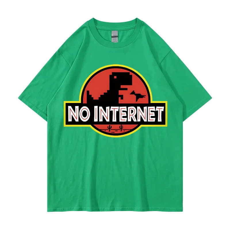 NO INTERNET Cartoon Dinosaur Game T-shirt Hip Hop Printed Summer Tee Shirt for Male T-rex Park Tops for Men Tees