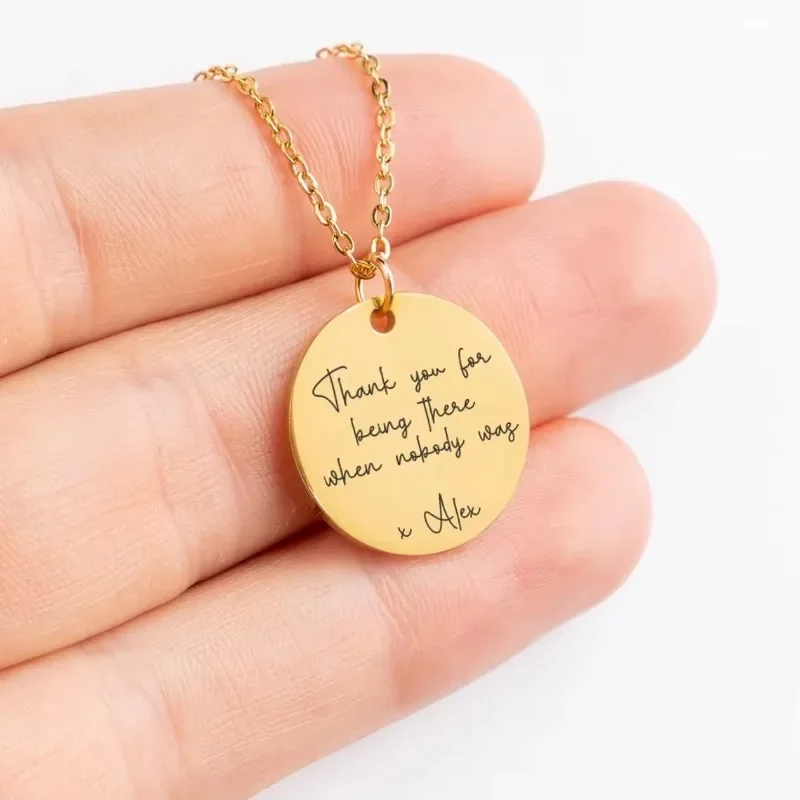 1PCS Free Custom Engraving Simple Disc Pendant Necklace Handmade Stainless Steel Gold Plated Necklace Jewelry Charm Gift