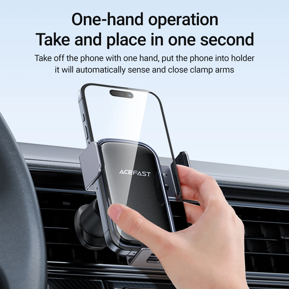 ACEFAST Универсальный электрический держатель для телефона на солнечной энергии в автомобиле для iPhone 16/15/14 Pro Max, зажим для вентиляционного отверстия, кронштейн для мобильного телефона
