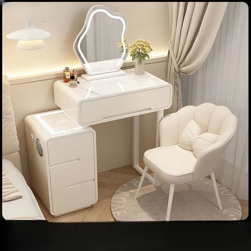 Todo o cômoda de madeira maciça, mesa de maquiagem moderna, simples e sofisticada para apartamento pequeno, armário inteligente com cinto de vento creme, wo sólido