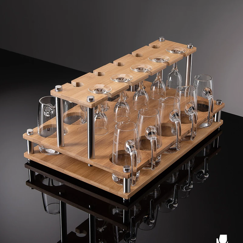 Creative wine dispenser for household Baijiu cup holder special storage made of bamboo and wood