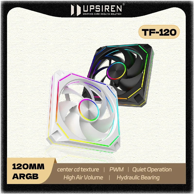 

UPSIREN TF-120 PC Fan 12cm ARGB 4Pin PWM 12V Large Air Volume 56.36CFM_800-2000RPM high Performance Quiet Cooling Chassis Fans