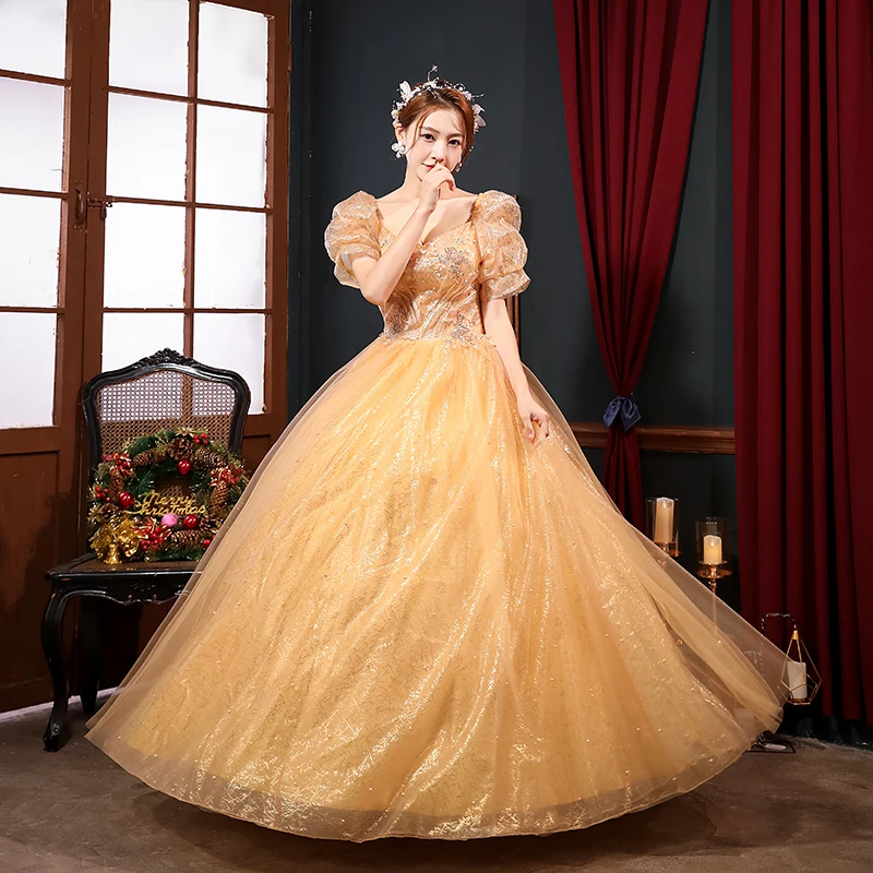 Shiny Tulle Vestido De Quincenera New Ball Gown Dress With Princess Puff Sleeve Elegant Long Puffy Robe De Bal Customized