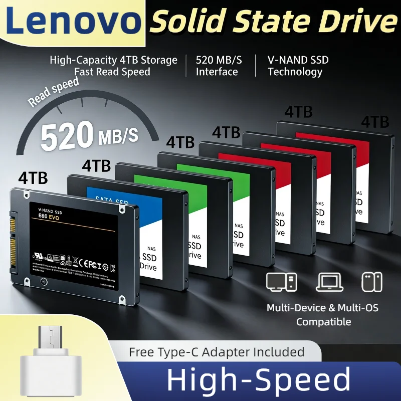 

Original Lenovo 4TB External SSD USB 3.1 Portable Solid State Drive High Speed 540MB/s For Laptop PC Data Storage Upgrade