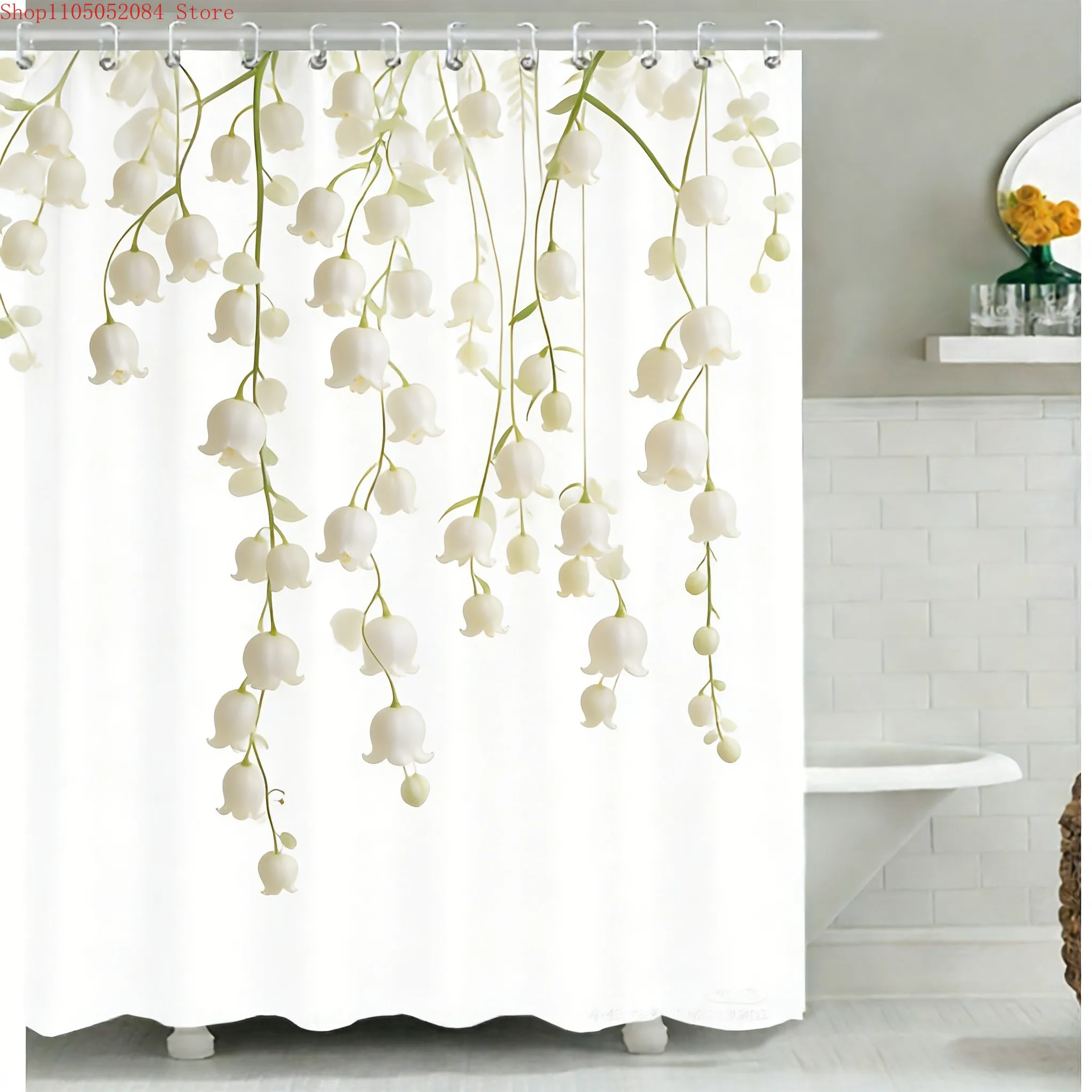 

Elegant White Lily of the Valley Hanging Floral Waterproof Shower Curtain