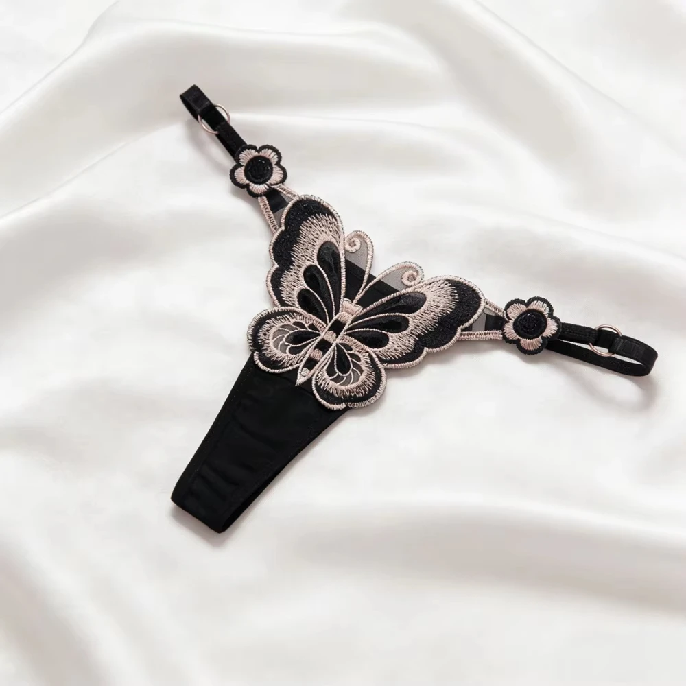 Women's Thong Fashion Sexy Lace Butterfly Embroidery Panties Translucent Breathable The Belt Can Be Freely Adjusted Comfortable view 4