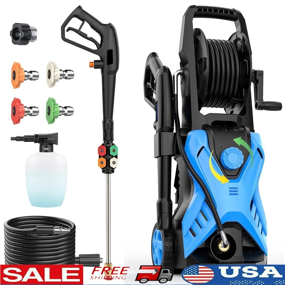 

5000 PSI Electric Pressure Washer 2000W Adjustable Pressure 4 Nozzles 33FT Hose Foam Cannon Auto Stop Safe Design