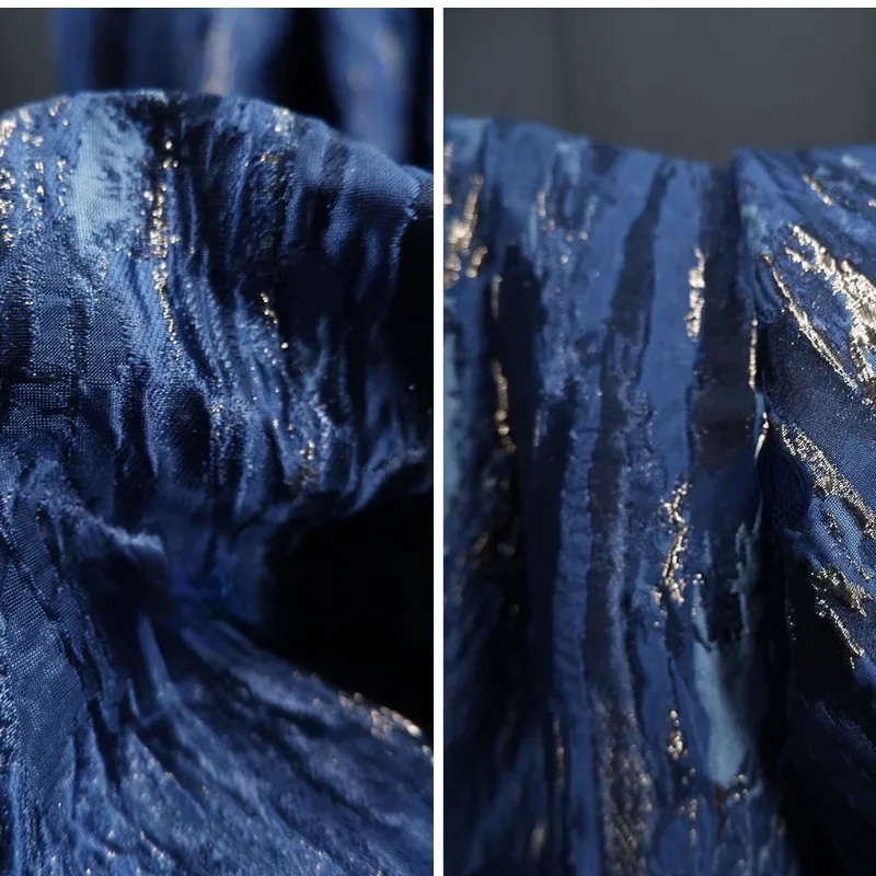 Blue Ocean Jacquard Cloth Oil Painting Creative Three Dimensional Flash Heavy Texture Coat Pants Skirt Designer Retro Fabric