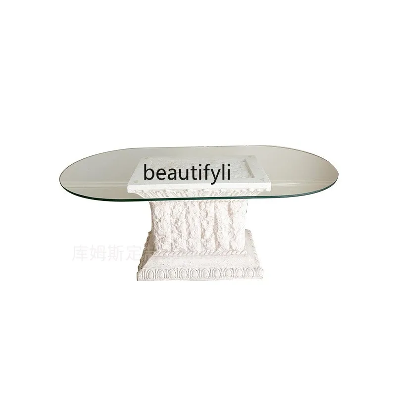

Natural marble coffee table designer villa living room home light luxury coffee table broken retro table