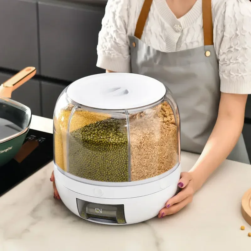 360 Degrees Rotary Sealed Rice Bucket Home Kitchen Grain Storage Food Dispensers Airtight Grain Dispenser Food Storage Container