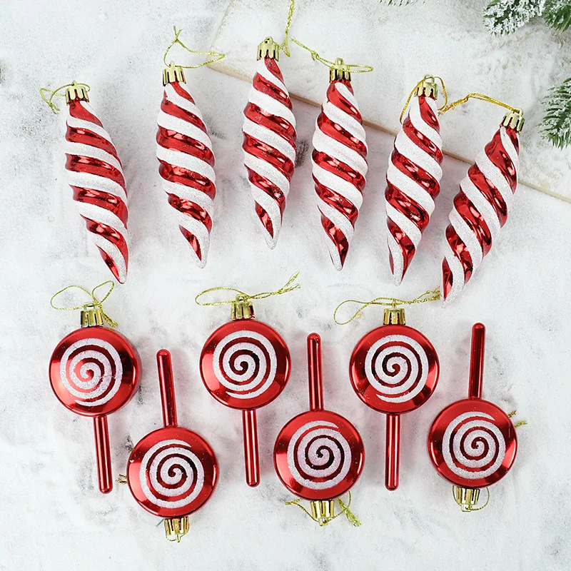 6pcs Christmas Lcicle Lollipop Candy Cane Pendant Christmas Tree Decoration DIY Ornaments  Candy Crutch Navidad New Year Gifts