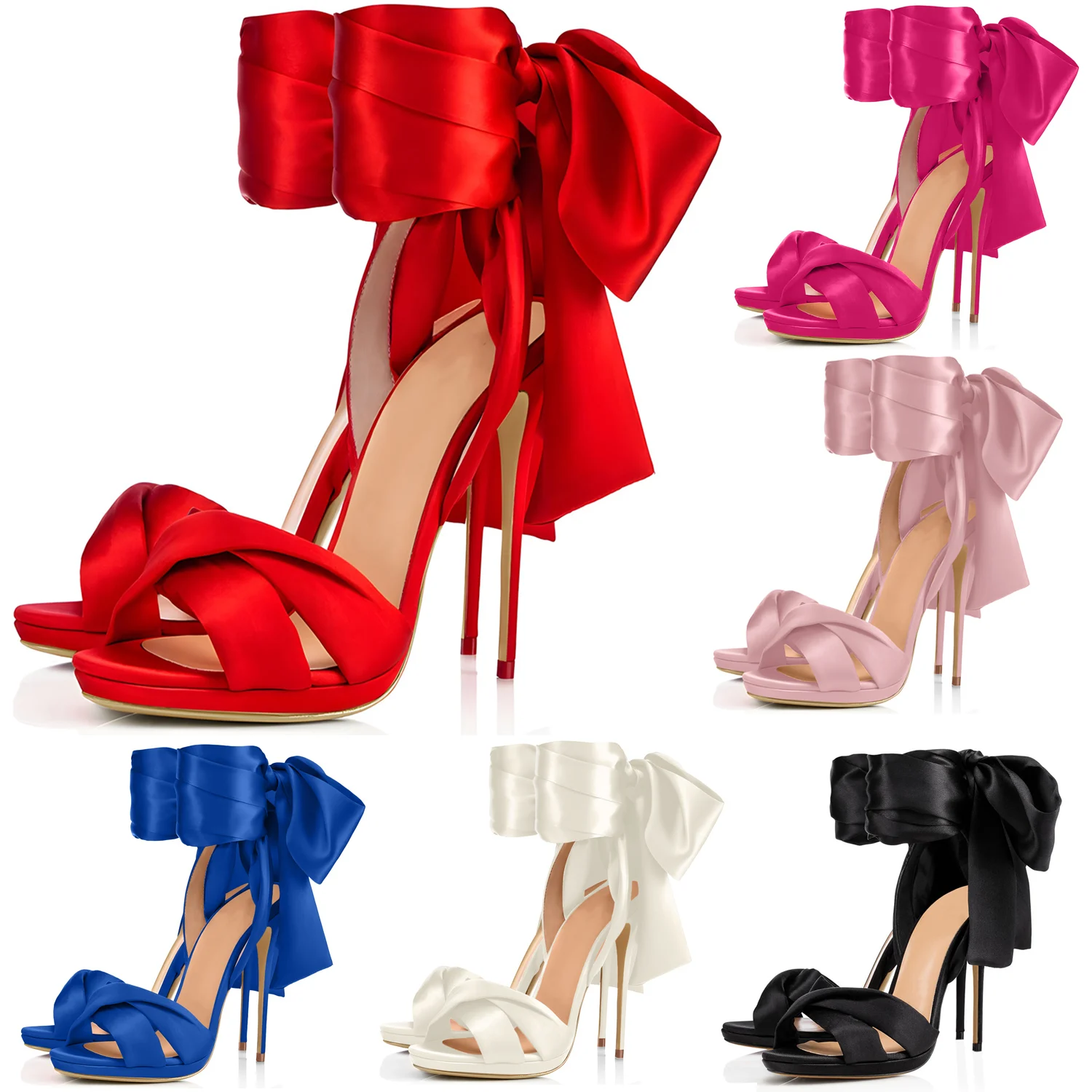 【Measure Your Feet Length Before Order】Luxury Women Stiletto High Heels Lace-up Ribbon Sandals Sexy Bridal Dress Shoes 8-I-SL-1