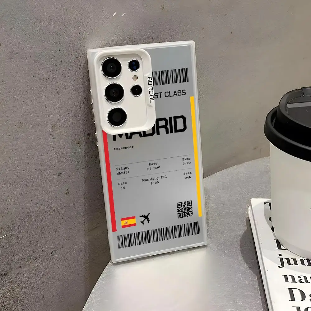 طائرة السفر تذكرة اسبانيا قضية الهاتف لسامسونج غالاكسي S25 حافة S24 S23 S22 S21 S20 الترا فوندا سيليكون الفضة جراب هاتف #6