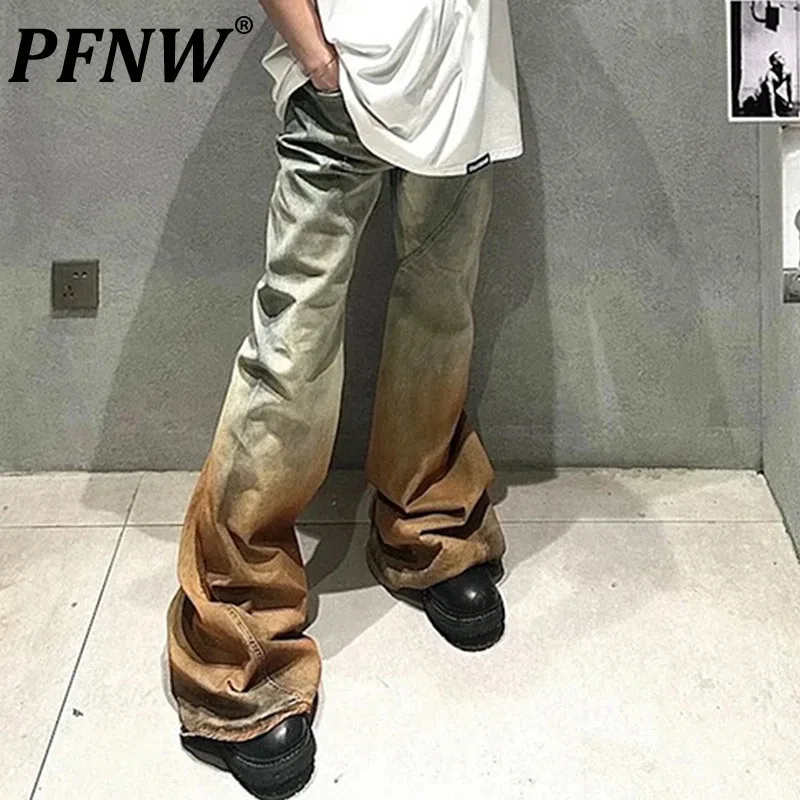 

PFNW Men's Gradually Color Denim Wide Leg Pants High Street Worn-out Micro Flared Jeans 2024 New Trendy Trousers Autumn 28W5065