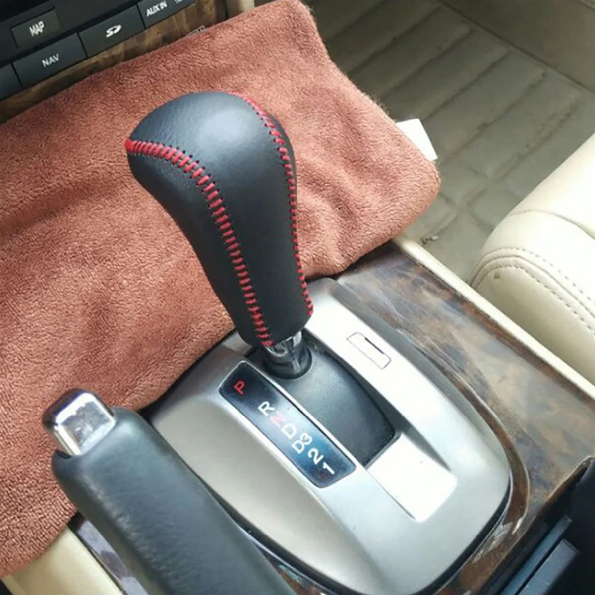 4X Hand Sewing Leather Gear Shift Lever Knob Cover Fit Hand Brake Cover,Gear Shift Lever Cover,for Honda Feidu Civic