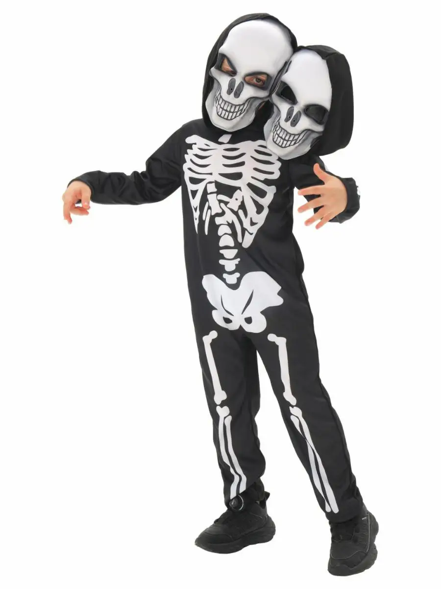 جديد أزياء الهالوين ذات الرأس المزدوج الهيكل العظمي بدلة تنكرية للأطفال لمرحلة الرعب أداء الزي المضحك شبح الزي البوليستر