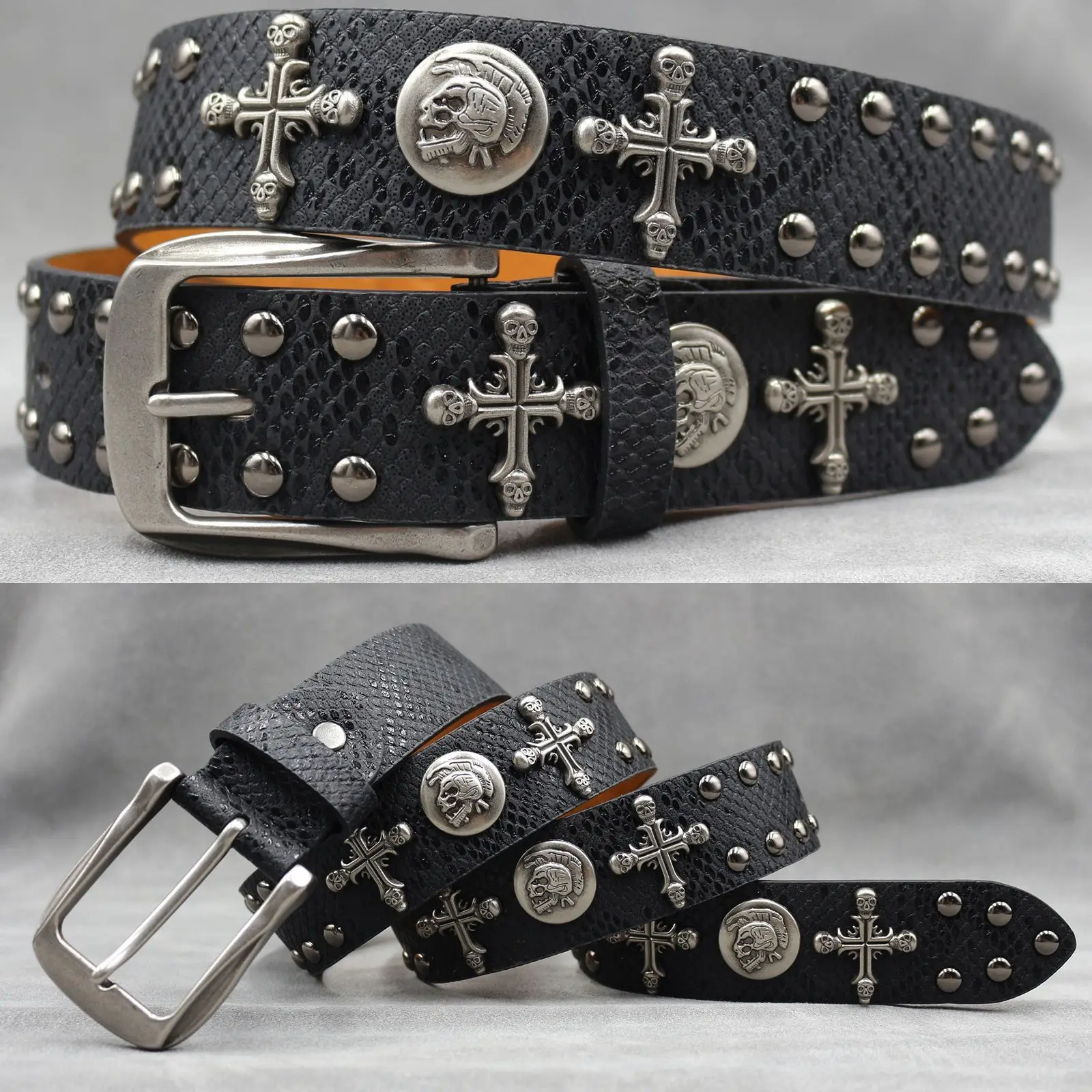

American retro trend punk belt unisex retro European and American y2k rock hip hop rap nightclub street shot