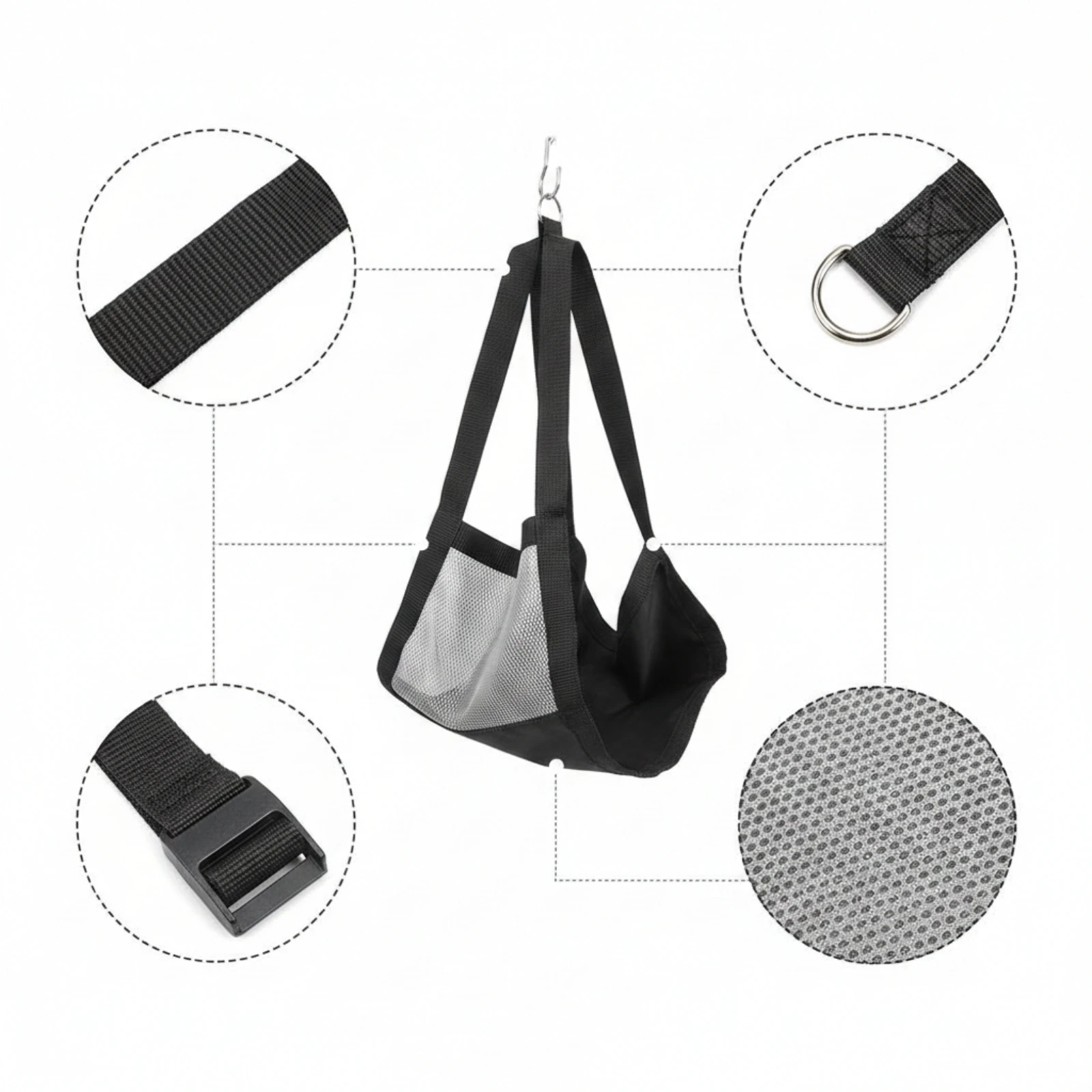 Pet Weighing Bag Breathable Mesh Animal Weighing Sling with D-Rings Hanging Weight Sling Adjustable Reinforced for Veterinarians
