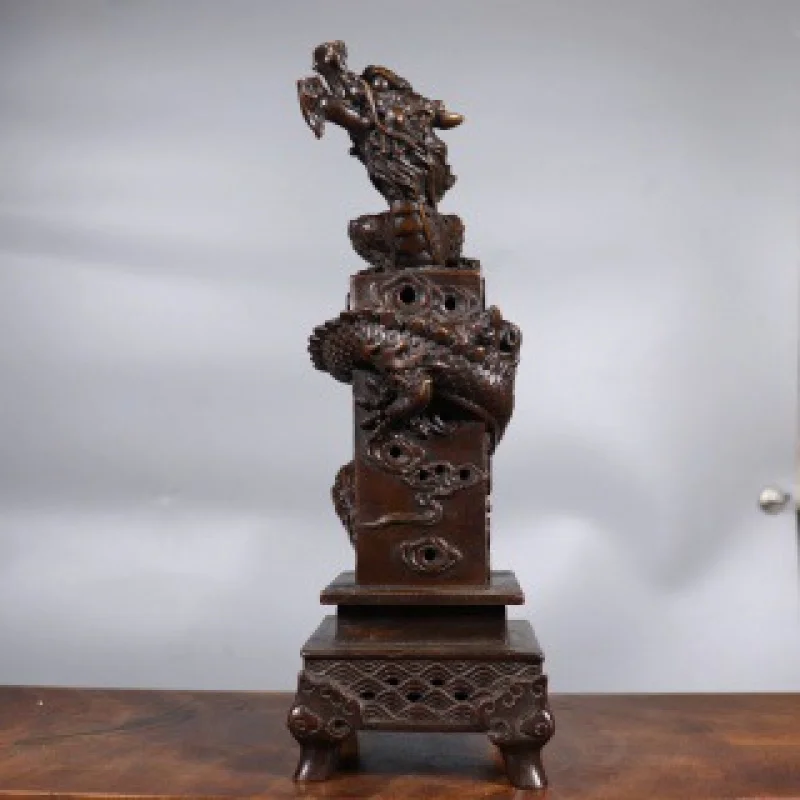 Pure Copper Ornament Flying in the Sky Incense Burner Coiled Dragon Pillar Living Room Office Decor