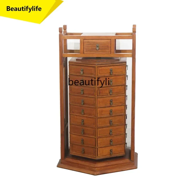 

Q181 Classical Chinese solid wood simple multi-treasure bucket cabinet storage cabinet retro rotating shaft medicine cabinet