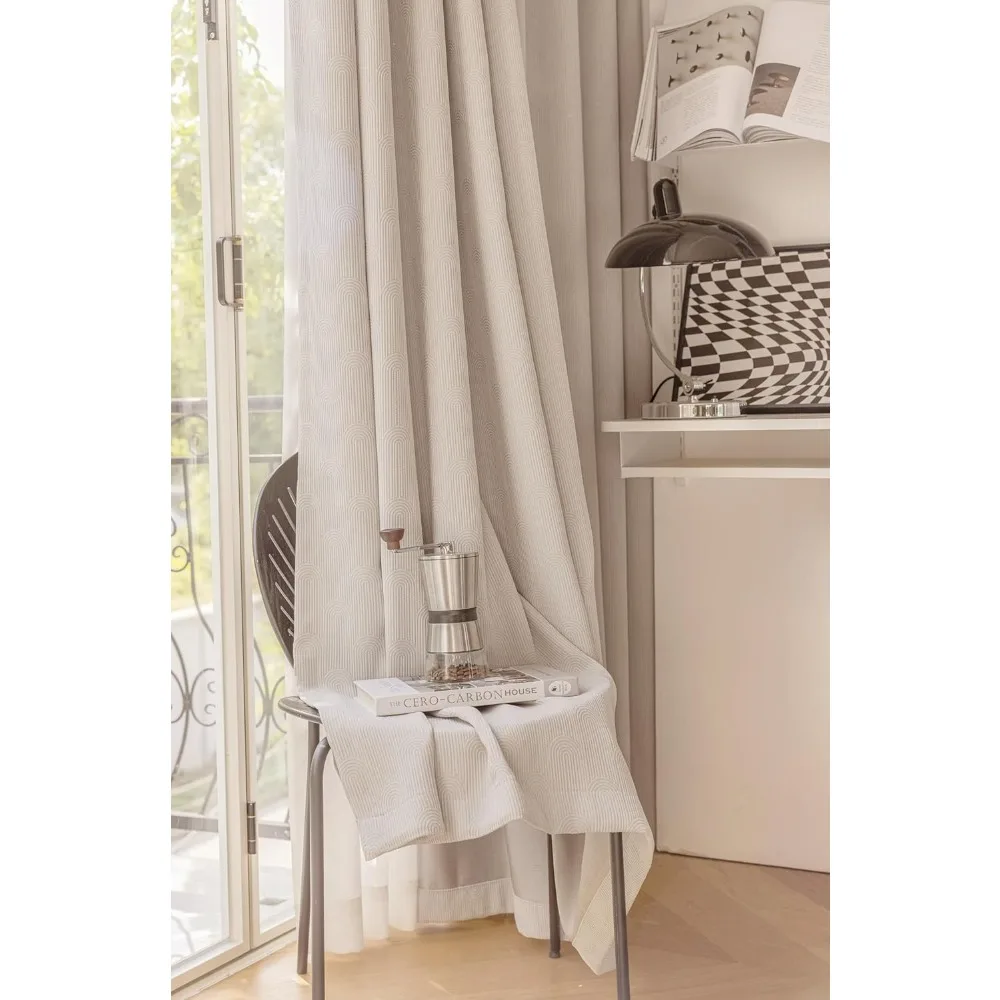 Blackout Grommet Window Curtains, Cream Jacquard Solid Color Drapes, 54 x 63 Inches, 2-Panel Set, Bedroom Privacy Enhancing Curt