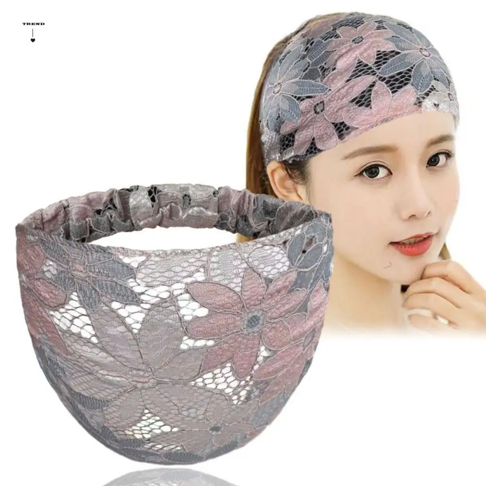 

Fashion Non Slip Mesh Flower Headband Hair Hoop Hollow Lace Hairbands Elastic Korean Style Wide Side Head Wrap Wash Face