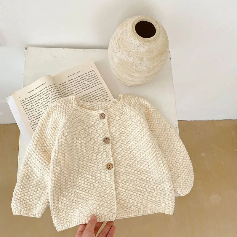 Spring Autumn Baby Girls Solid Color Coat Infant Girls Knitted Cardigan Sweet Baby Girls Long Sleeves Knitting Cardigan