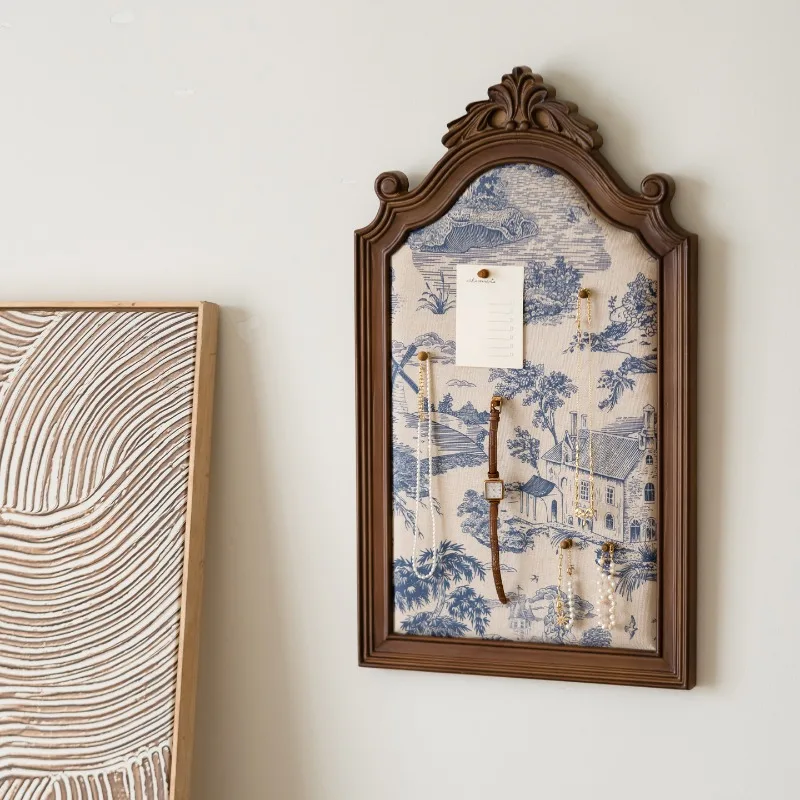 Marco de exhibición bordado de madera maciza Vintage, organizador de joyería colgante de pared Retro, tablero de fotos decorativo, artesanía de decoración del hogar