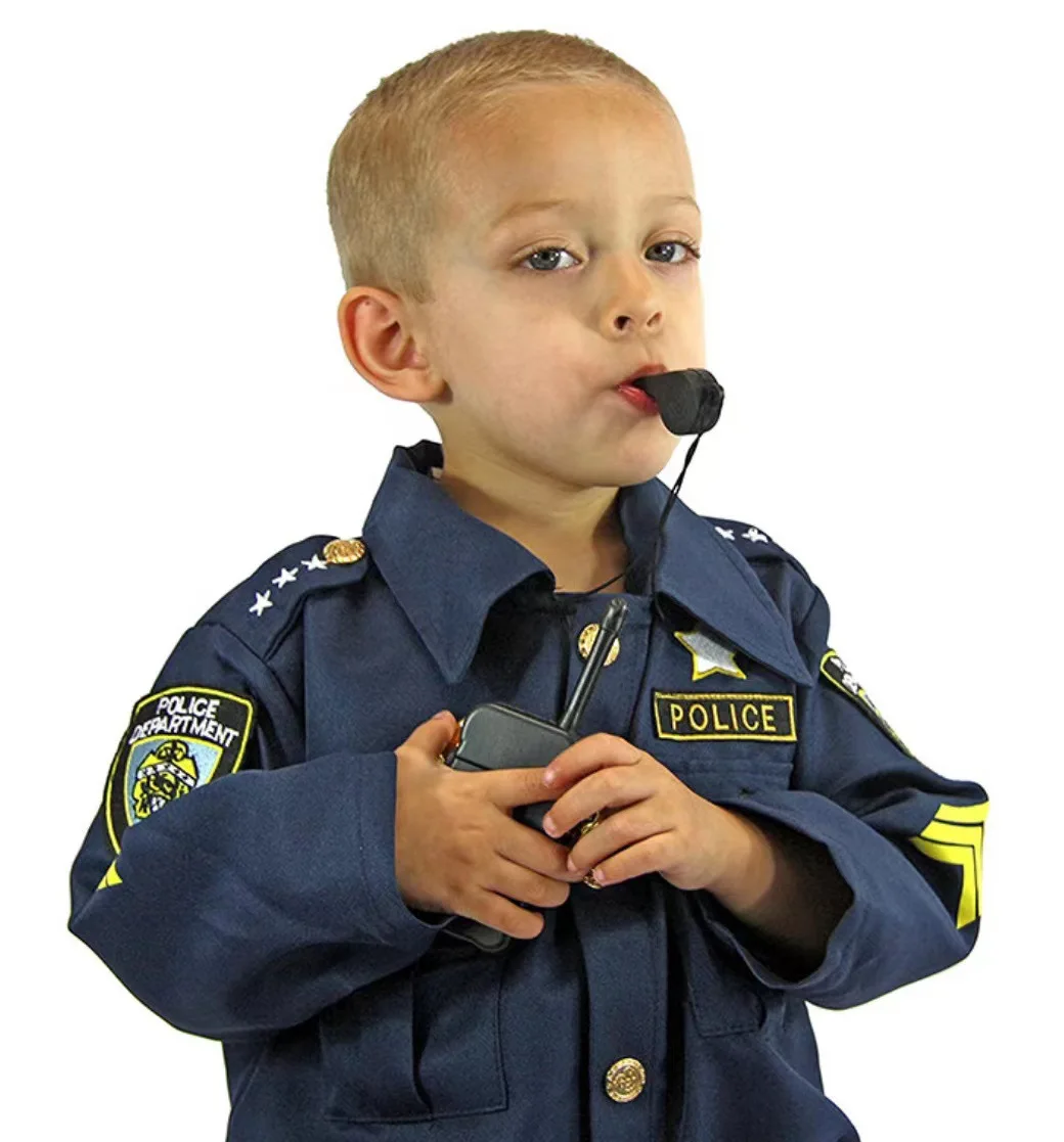 Bambini professionale poliziotto Cosplay Cool uniforme della polizia vestito blu con accessori Costume Halloween Boy