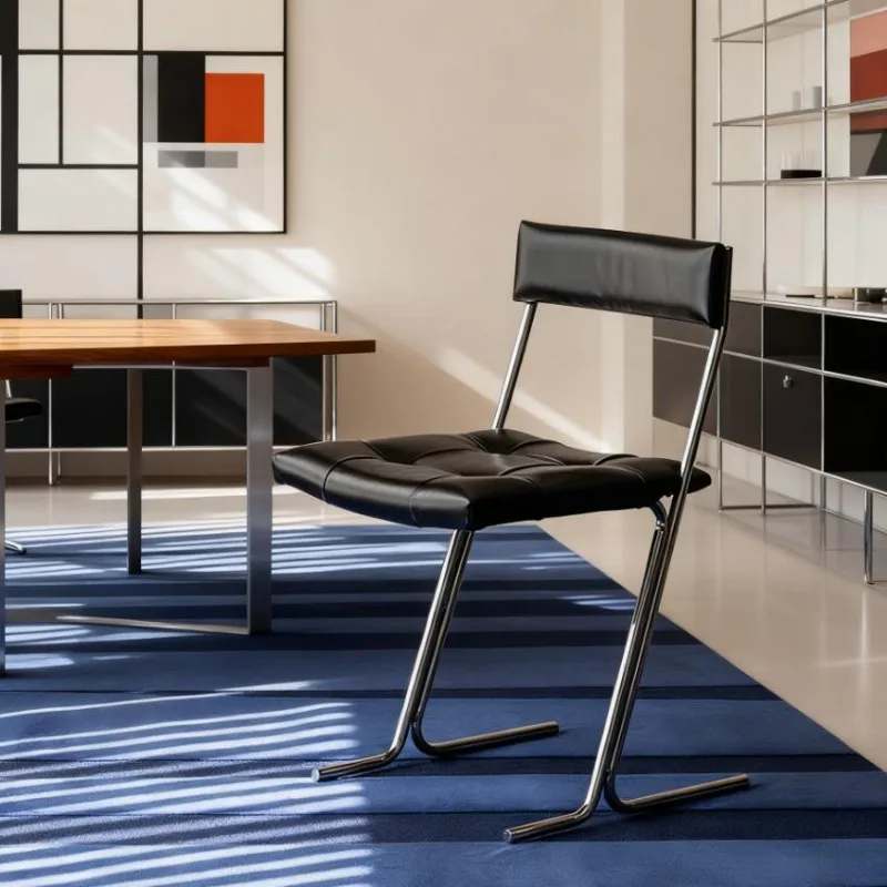 

Bauhaus Style Dining Chair Stainless Steel Study Desk Chair Mid-Century Modern Conference Chairs Designer Backrest Leisure Seat