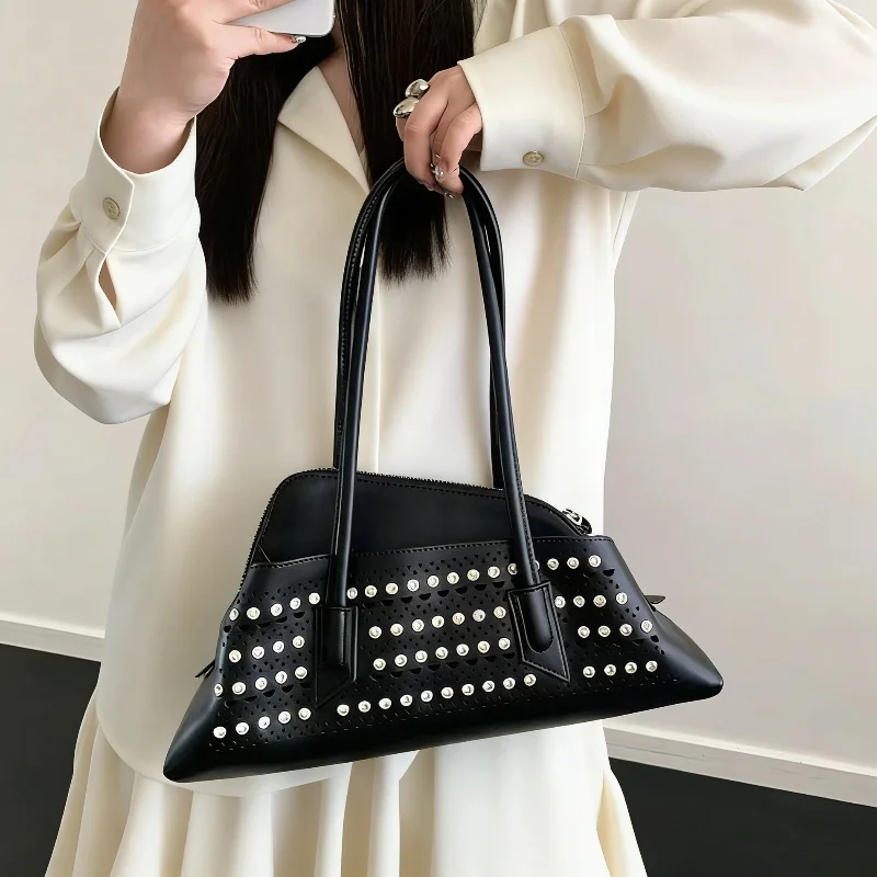 

Fashionable Hollow-out Irregular Handbag Rhinestone Large Capacity Multi-compartment Shoulder Bag Women's Retro Underarm Bag