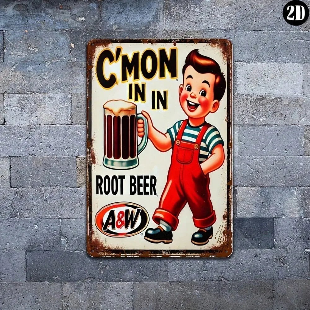A&W Vintage Root Beer Metal Tin Sign 8x12", decoración de pared rústica impermeable para el hogar Bar/cueva de hombre/café, comedor Retro personalizable Ar