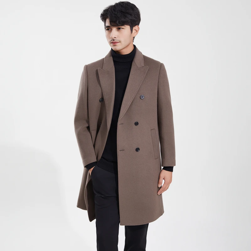 

High-End Men100%Wool Double Breasted Woolen Coat Detachable Liner Long Woolen Trench Coat Business Casual Jacket