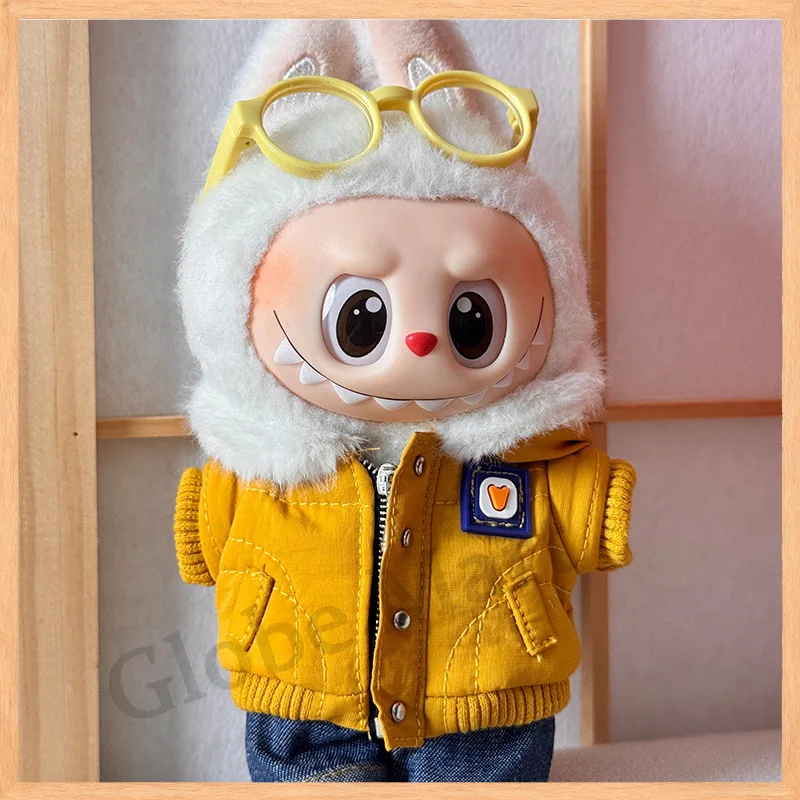 

17cm Labubu Doll Coat With Fur Collar Cotton Coat Labubu Clothing Doll Casual Cotton Coat Doll Winter Cotton Coat