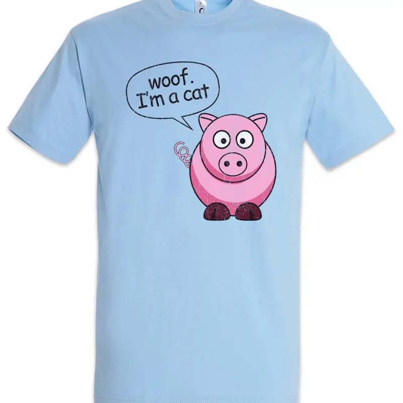 Camiseta con diseño de gato, divertido cómic, dibujo animado, sonidos de animales, cerdo, perro