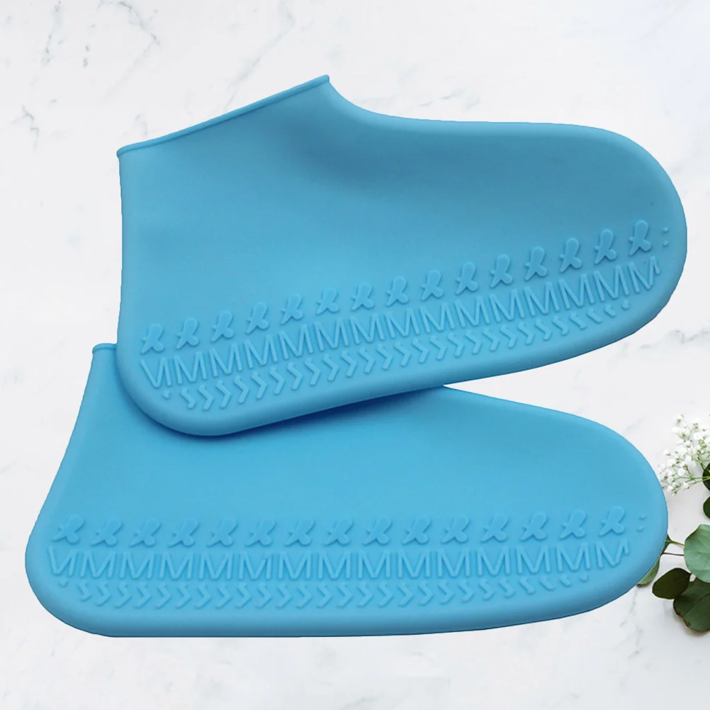 1Pair Silicone Rainproof Shoes Cover Unisex Thicken Protector Wear Resistant Anti Slip Outdoor Blue Size M Shoes Cover