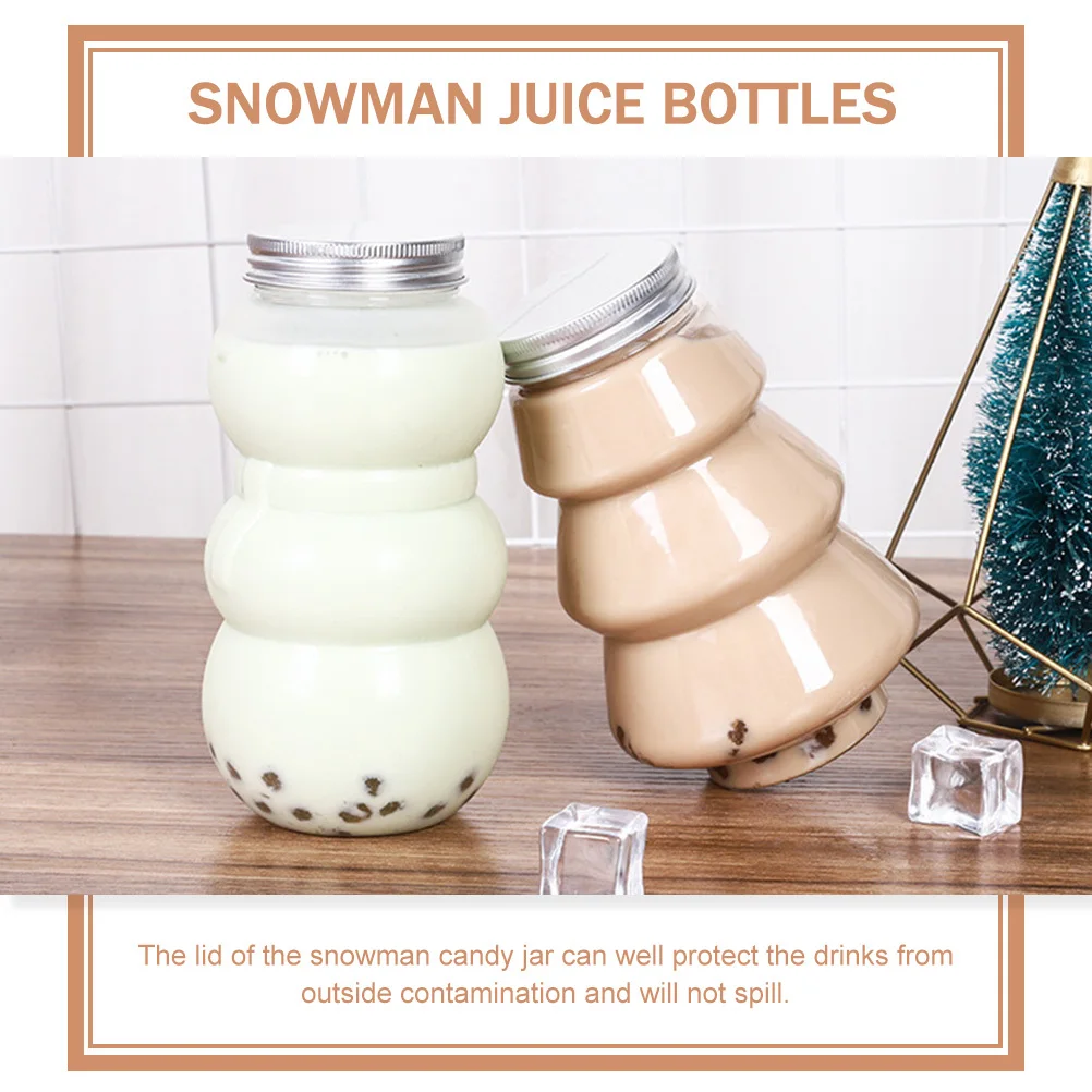 

10pcs Portable Milk Juice Bottles Flat Bottom Pet Drinking Containers For Outdoor Party Beverage Storage Snowman Candy Jars