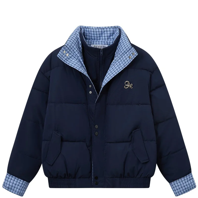 Chaqueta de algodón empalmada a cuadros para mujer, abrigo falso de dos piezas con cuello levantado, versión coreana, holgado y versátil, estilo ins, Otoño e Invierno